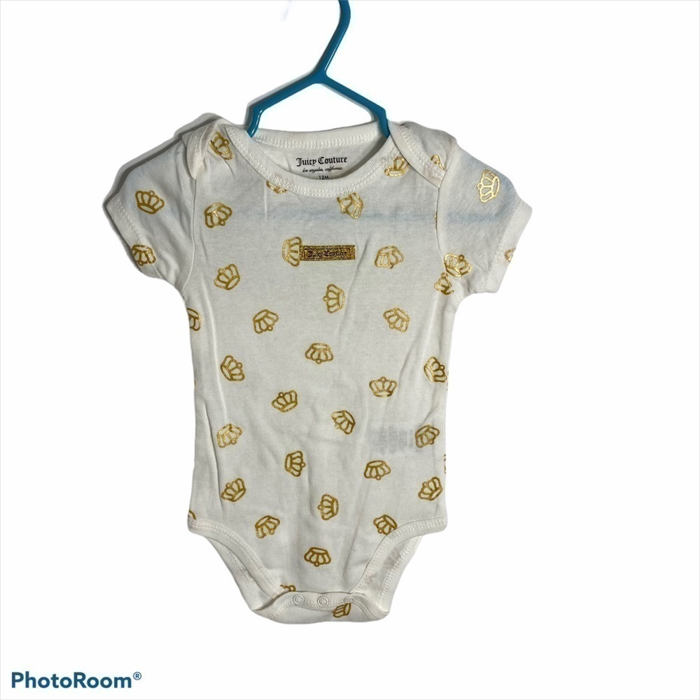 Juicy Couture Crown Print Onesie Sz 12 months Gold